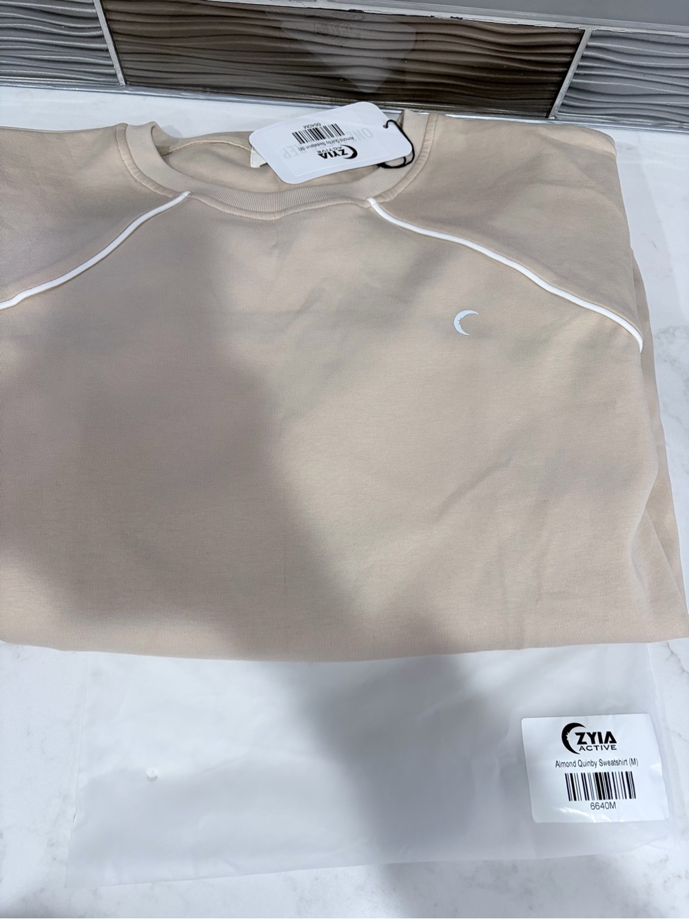 Active USA Men’s Almond Crew Sweatshirt with White Piping